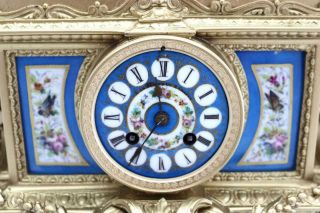 Antique French Mantle Clock 1880 ' s Stunning Gilt & blue Sevres Striking Figural 6