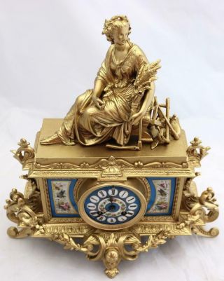 Antique French Mantle Clock 1880 ' s Stunning Gilt & blue Sevres Striking Figural 9