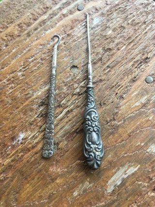 Rare Antique Sterling Silver Handled Weighted Crochet Hook Needle Buttonhook