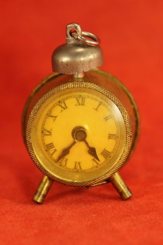 Vintage Germany 2 " Figural Alarm Clock Novelty Sewing Tape Measure W Peg Legs