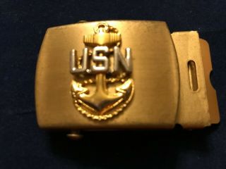 Us Navy Gold Belt Buckle With Gold Usn Anchor