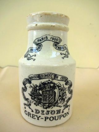 Antique Paris Dijon Grey - Poupon Mustard Pot Stoneware French Mustard Jar Rare F