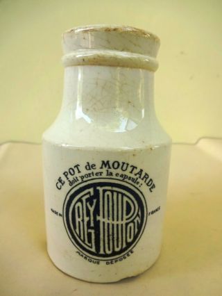 Antique Paris Dijon Grey - Poupon Mustard Pot Stoneware French Mustard Jar Rare F 3