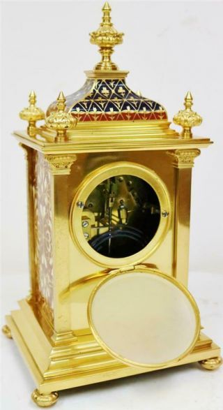 Exceptional Antique French 8 Day Bronze Ormolu & Champleve Enamel Mantle Clock 11