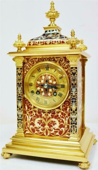 Exceptional Antique French 8 Day Bronze Ormolu & Champleve Enamel Mantle Clock 4