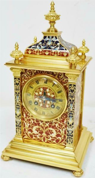 Exceptional Antique French 8 Day Bronze Ormolu & Champleve Enamel Mantle Clock 5
