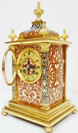 Exceptional Antique French 8 Day Bronze Ormolu & Champleve Enamel Mantle Clock 8
