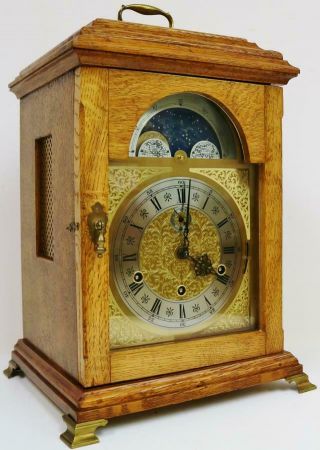 Vintage Kieninger Oak Triple Chime Musical 9 Bell Moon Phase Bracket Clock 2