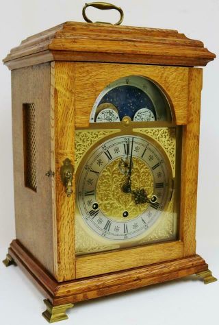 Vintage Kieninger Oak Triple Chime Musical 9 Bell Moon Phase Bracket Clock 3