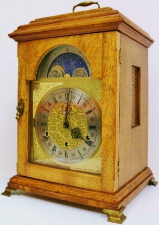 Vintage Kieninger Oak Triple Chime Musical 9 Bell Moon Phase Bracket Clock 5
