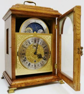 Vintage Kieninger Oak Triple Chime Musical 9 Bell Moon Phase Bracket Clock 7