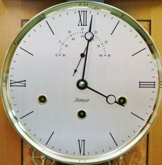 Vintage Walnut,  Ebonised & Glass Kieninger 3 Weight Regulator Musical Wall Clock 10