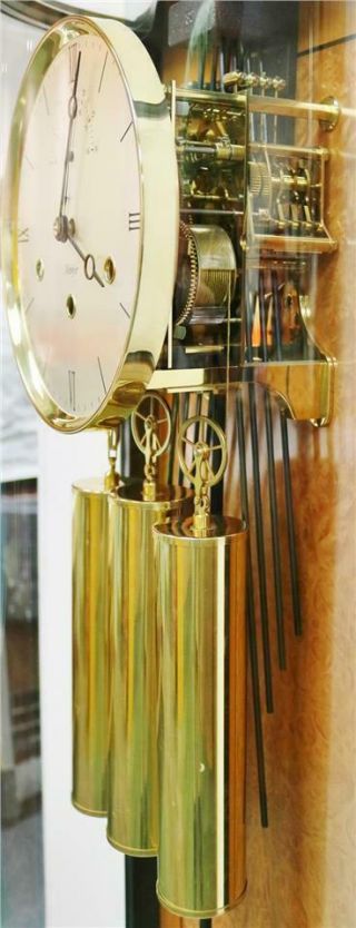Vintage Walnut,  Ebonised & Glass Kieninger 3 Weight Regulator Musical Wall Clock 7