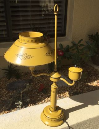 Large Vintage Mustard Yellow Gold Tole Metal Student / Library Lamp