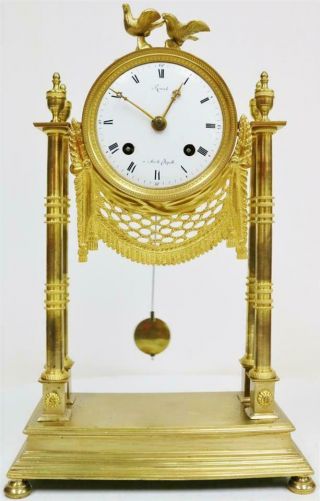 Rare Antique 18thc French Empire Period Bronze Ormolu Portico Table Mantle Clock
