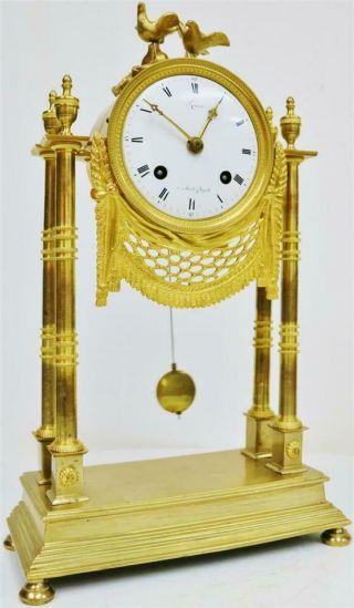 Rare Antique 18thc French Empire Period Bronze Ormolu Portico Table Mantle Clock 2