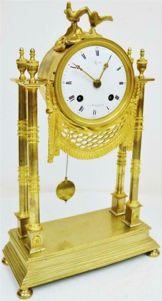 Rare Antique 18thc French Empire Period Bronze Ormolu Portico Table Mantle Clock 3