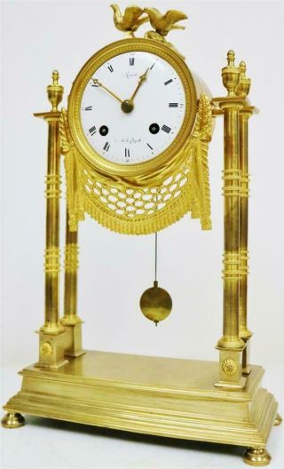 Rare Antique 18thc French Empire Period Bronze Ormolu Portico Table Mantle Clock 5