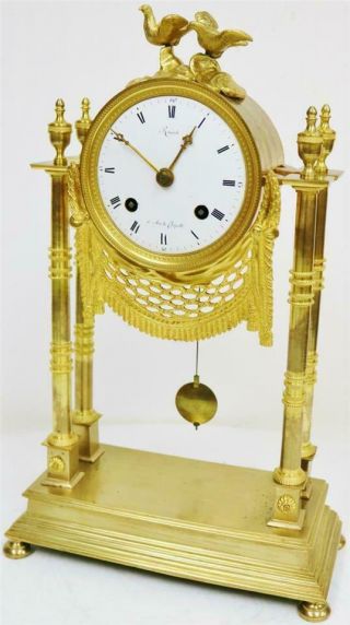 Rare Antique 18thc French Empire Period Bronze Ormolu Portico Table Mantle Clock 6