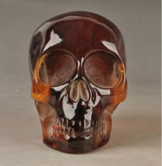 Decorated Handwork Old Amber Carving Skull Nyoi Authorization Statue D02