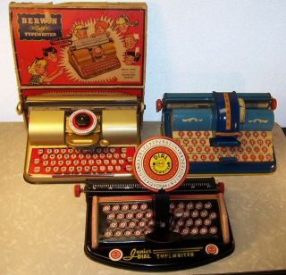 Vintage Tin Litho Toy Typewriters,  Marx,  Berwin,  Unique Art N/r