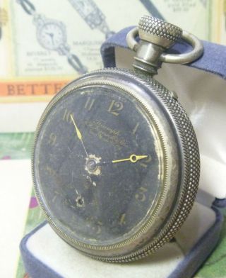 Scarce 1890s R.  H.  Ingersoll & Bros Triumph Black Dial Fancy Knurled Case Runs