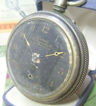 SCARCE 1890s R.  H.  Ingersoll & Bros TRIUMPH Black Dial Fancy Knurled Case RUNS 3