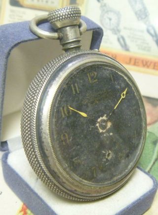 SCARCE 1890s R.  H.  Ingersoll & Bros TRIUMPH Black Dial Fancy Knurled Case RUNS 5