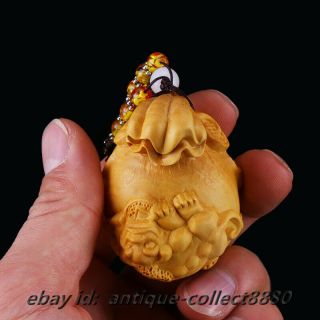 2.  4 " Chinese Box - Wood Hand Carved Pixiu Pi Xiu Rui Beast Wealth Moneybag Pendant