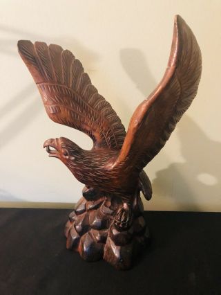 Antique Vtg Folk Art Wood Carved Eagle Bird,  Usa Handmade Carving 11”