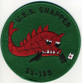 Uss Snapper Ss 185 - Red Fish On Dark Green Felt Bc Patch Cat No C5587