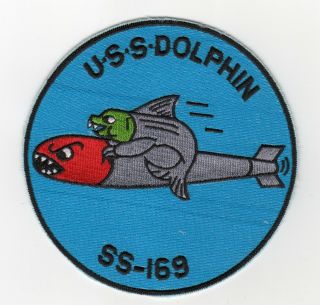 Uss Dolphin Ss 169 - Fish On Torpedo,  Blue Bc Patch Cat No B796