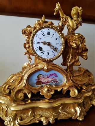 Antique French Ormolu Figural Mantel Clock,  Base & Glass Dome.