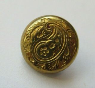 Gorgeous Antique Vtg Gold Gilt Metal Button Etched Paisley Design 3/4 " (b)