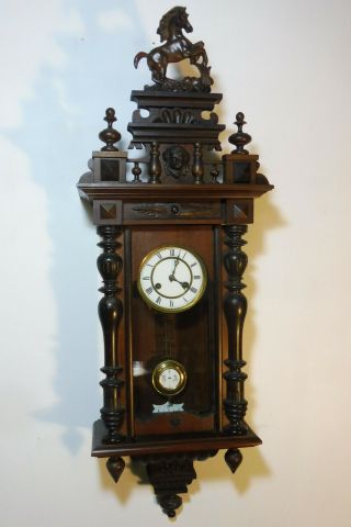 Antique German Wall Clock Old Regulator Mahogany Wood