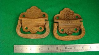 2 Vintage Ornate Pat.  1871 Cast Iron Tool Box / Trunk Drop Handles Not Restored