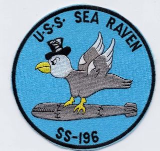 Uss Sea Raven Ss 196 - Bird/top Hat Bc Patch Cat No B584