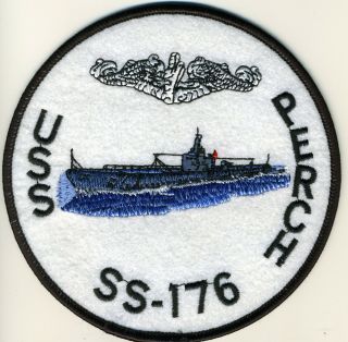 Uss Perch Ss 176 - Sub On Sea With Dolphins Above Bc Patch Cat No C5700