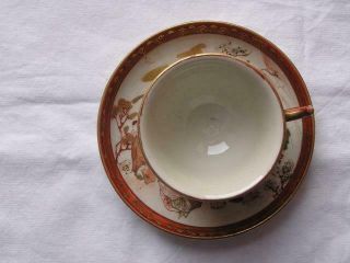 Antique Japanese Kutani cup and saucer with wise men in garden handpainted 4412 2