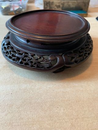 Large Antique Chinese Hand Carved Hardwood Stand For Vase Jar Pot Qing