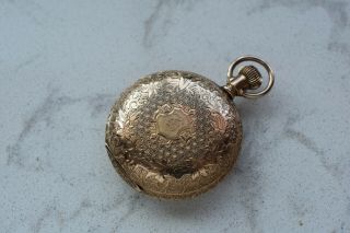 Vintage Ladies Elgin Ornate Gold Filled Hunter Case 6 Size Pocket Watch C.  1900