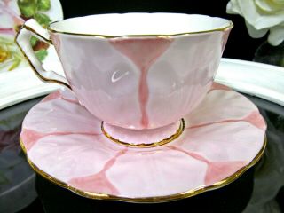Aynsley Tea Cup And Saucer Pink Crocus Shape Teacup With 2 Tone Pink Color
