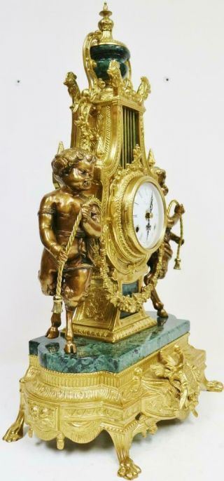 Cherub Angel Bronze Ormolu & Marble Mantel Clock Set 8 Day Ting Tang Striking 10