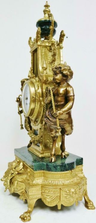 Cherub Angel Bronze Ormolu & Marble Mantel Clock Set 8 Day Ting Tang Striking 4