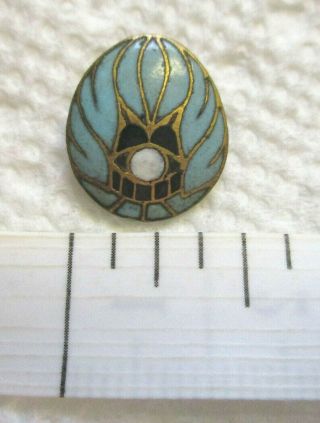 Antique Champleve Robin Egg Blue Enamel on Brass Button Owl? Art Deco EXVC 3