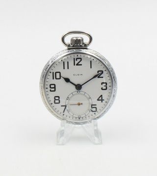 Antique Elgin 7 Jewel Size 16s Open Face Train Engraving Pocket Watch - 6113 - 6
