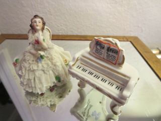 Mini Antique German Porcelain Dresden Ballerina And Piano