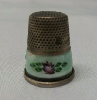 Antique Guilloche Enamel Flower Sterling Silver Thimble Germany