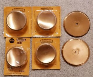 4 Vintage Mid Century 2 " Brushed Copper Cabinet Knobs,  3 Backplates 2 3/4 "