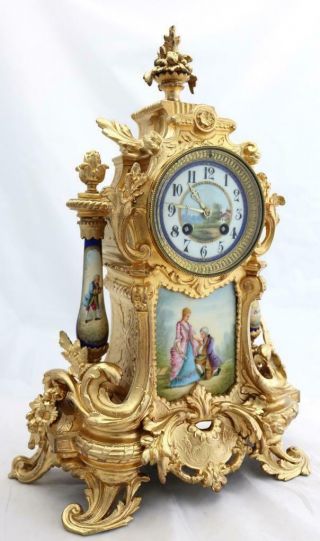 Antique Mantle Clock Outstanding French Gilt & Blue Sevres Striking C1880 3